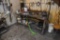 METAL FRAMED WORKBENCH, METAL COVERED, WOOD TOP,