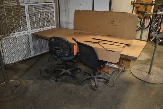 8' X 3'W FOLDING TABLE AND (2) DESK CHAIRS