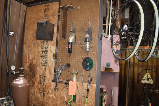 PEGBOARD WITH CONTENTS: (2) DYNABRADE PNEUMATIC FILES