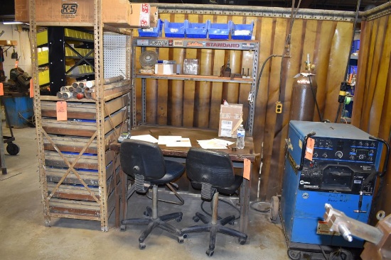 METAL FRAMED WORKBENCH WITH METAL COVERED WOOD TOP