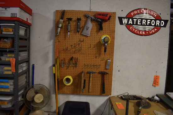 WALL MOUNT PEGBOARD WITH PNEUMATIC AND HAND TOOLS