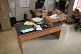 L SHAPED CURVED OFFICE DESK, 2 OPEN SHELVES, 128