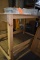WOODEN WORKBENCH, 4'x8' x 4'HIGH AND BINS WITH SOME MISC. ON TOP