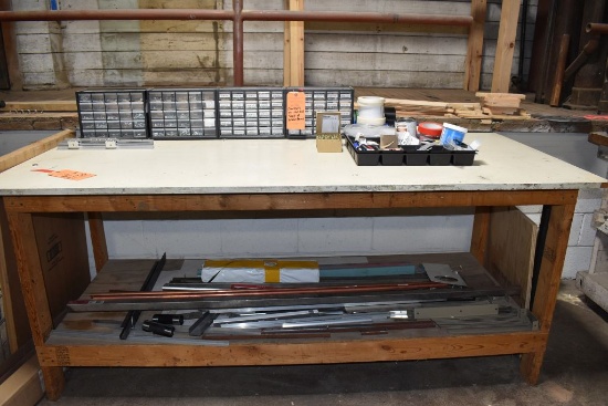 WOODEN WORKBENCH, 80"W x 37"D x 35"H, INCLUDES CONTENTS