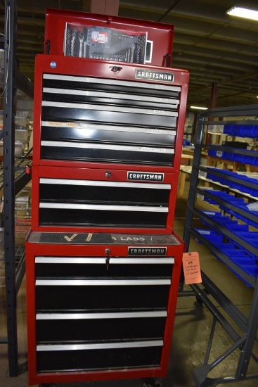 THREE STACKED CRAFTSMAN TOOL BOXES WITH