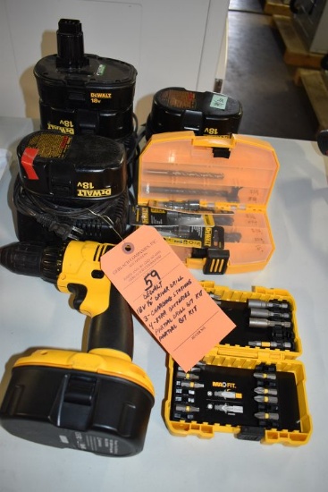 DEWALT 18V 1/2" DRIVER/DRILL, (3) CHARGING STATIONS,