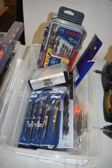 BIN OF ASSORTED DRILL BITS, BITS AND MISC. FITTING BITS