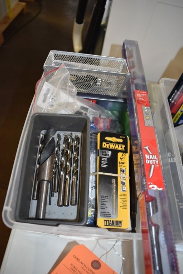 BIN OF ASSORTED DRILL BITS, AUGERS, TORX AND