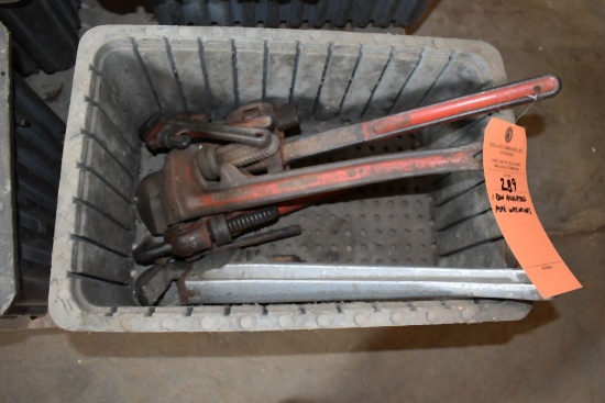 BIN OF ASSORTED PIPE WRENCHES