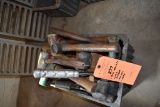 BIN OF ASSORTED MALLETS; WOOD RUBBER, PLASTIC AND LEAD