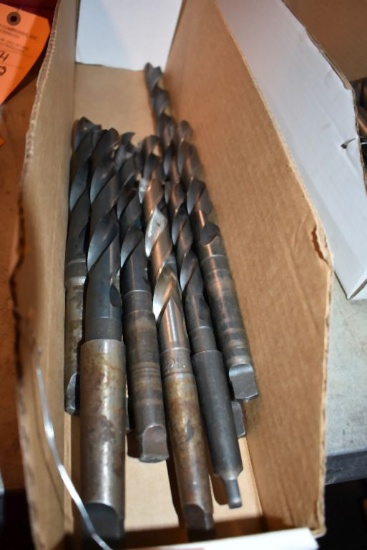 BOX OF ASSORTED TAPER SHANK DRILL BITS