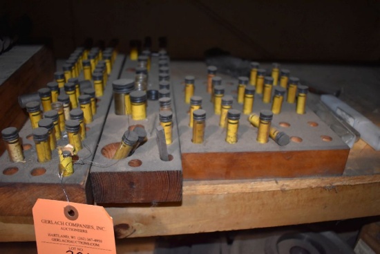 (3) WOOD HOLDERS WITH VARIOUS SIZES OF PIN GAUGES,