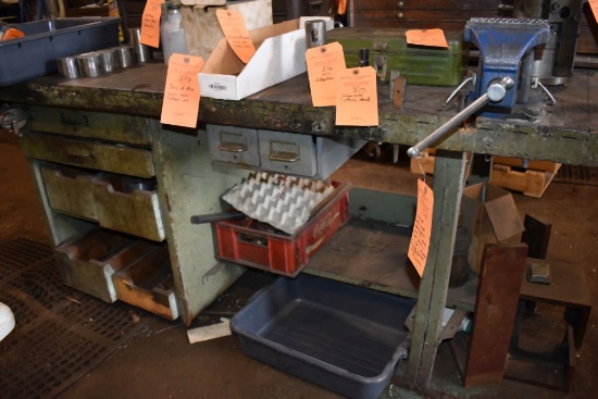 VINTAGE SOLID WOOD WORKBENCH WITH 5" BENCH VISE,