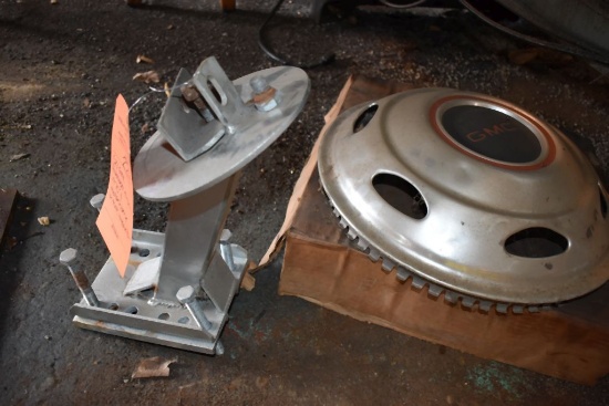 (2) GMC HUBCAPS FROM 1970'S MOTORHOME AND TIRE MOUNT