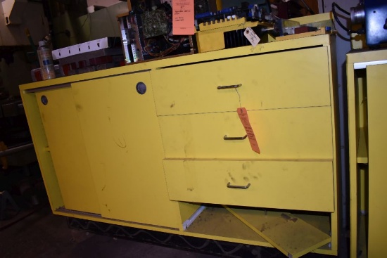 YELLOW LAMINATE CABINET WITH TWO SLIDING DOORS &