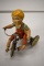ANTIQUE KIDDY CYCLIST WIND UP TIN LITH TOY BOY ON TRICYCLE. MANUFACTURED BY UNIQUE ART