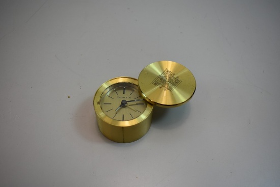 VINTAGE TIFFANY & CO. BRASS SWISS QUARTZ DESK CLOCK,