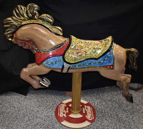 VINTAGE METAL CAROUSEL HORSE WITH COKE COCA-COLA BASE,