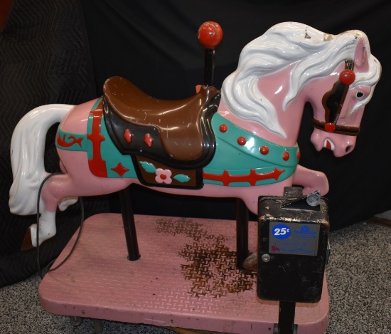 VINTAGE COIN OPERATED FIBERGLASS HORSE CHILD RIDE MG HORSE,