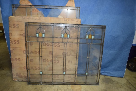 (2) LEADED GLASS - STAINED GLASS PANELS,