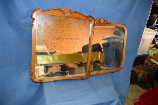 (2) ANTIQUE WOOD FRAMED MIRRORS
