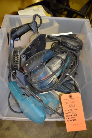 LARGE BIN WITH (6) ASSORTED ELECTRIC SANDERS