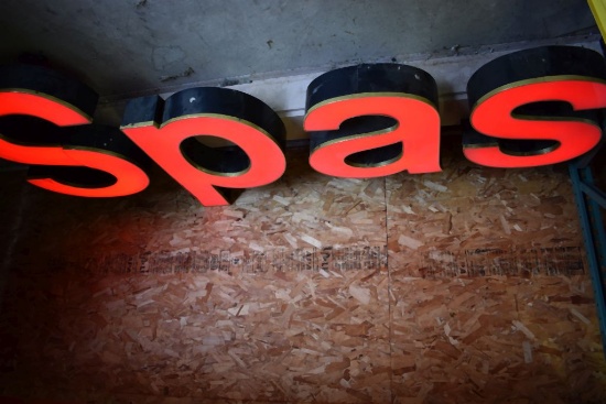 LARGE 8' LONG LIGHTED "SPAS" SIGN - SOME CRACKS