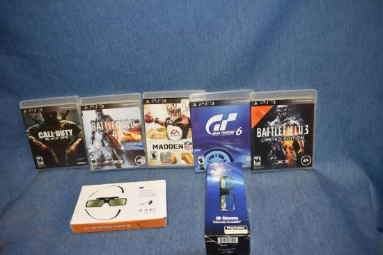 (5) PS3 GAMES AND (2) SETS OF GLASSES - CALL OF
