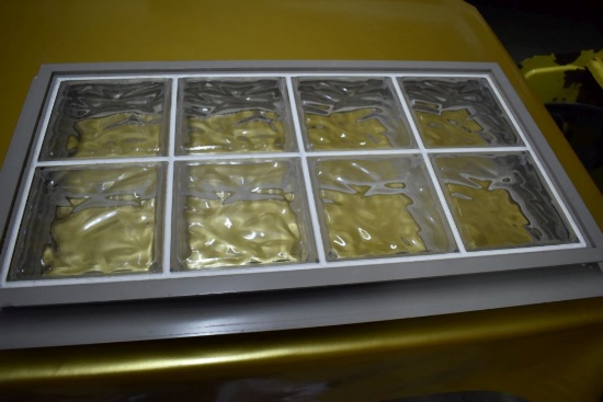 GLASS BLOCK BASEMENT WINDOW, 28" x 16" TO OUTSIDE OF FLANGE