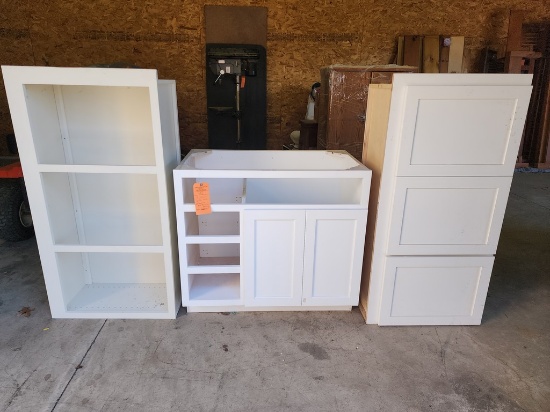 (3) WOOD CUSTOM CABINETS, SOME WITH DOORS, NEW AND
