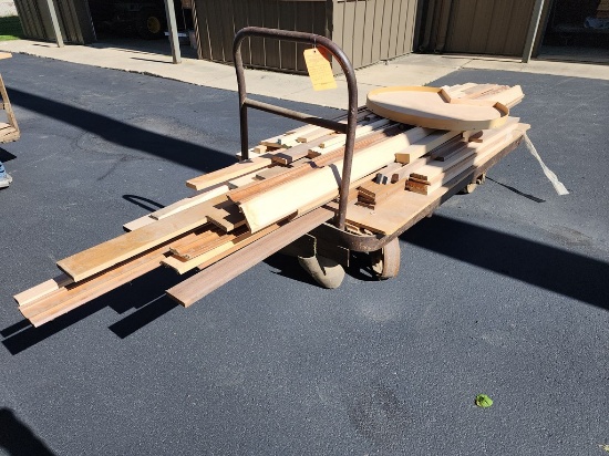 ANTIQUE CAST IRON AND WOOD INDUSTRIAL CART, 36" WIDE