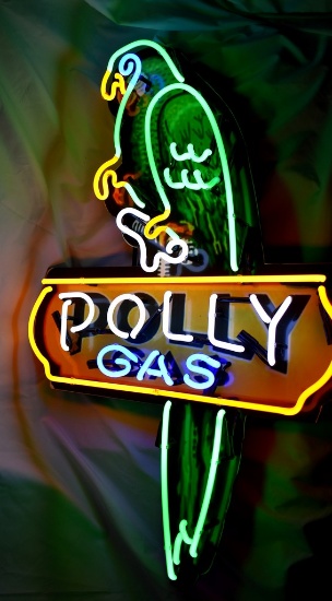 VINTAGE POLLY GAS OIL PETROLIANA NEON ADVERTISING SIGN,
