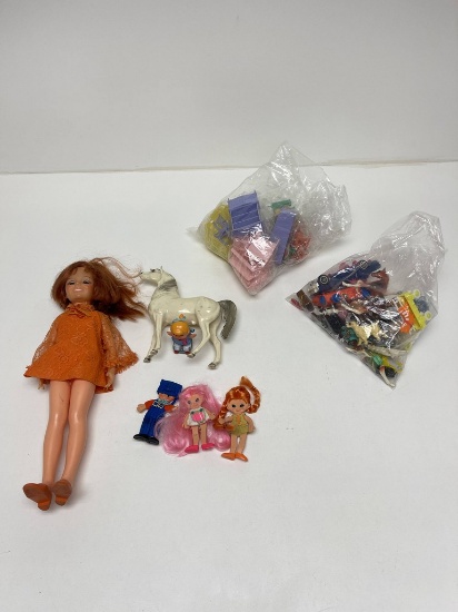 LARGE LOT OF VINTAGE DOLLS, ACCESSORIES, DOLLHOUSE FURNITURE