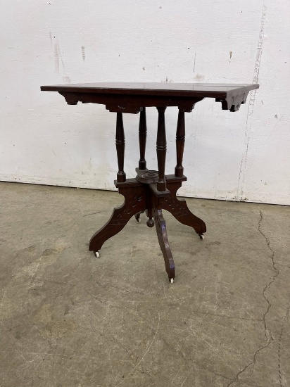 ANTIQUE VICTORIAN PARLOR TABLE, INTRICATE INLAYS,