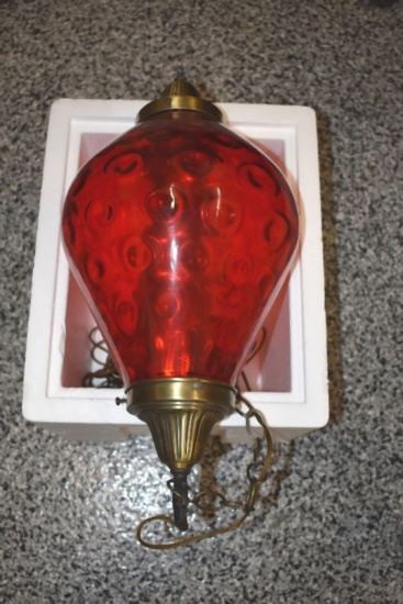 SHABBY CHIC VINTAGE 1960'S MCM RED SWAG LAMP, WORKING AS SHOWN