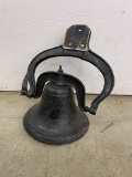 ANTIQUE 1800'S CRYSTAL METAL LARGE CAST IRON SCHOOL BELL,