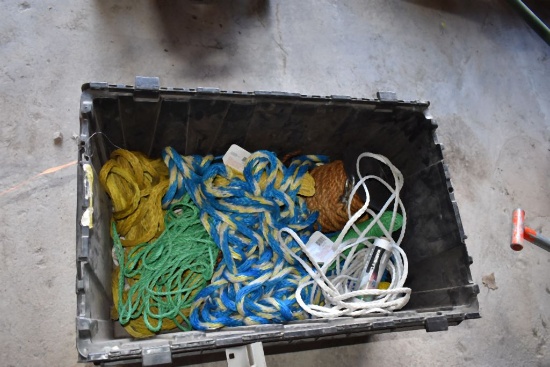 PLASTIC BIN W/MISC. ROPE
