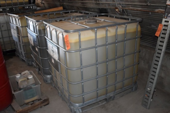 (5) PLASTIC TOTES W/METAL FRAME, BUILT IN SKID, FULL