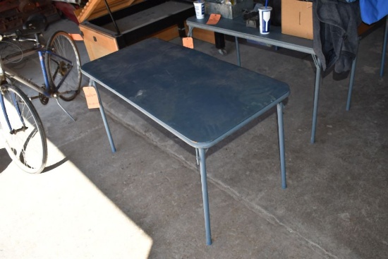 GRAY FOLDING TABLE, CUSHIONED TOP, 28"H X 48"W X 24"D