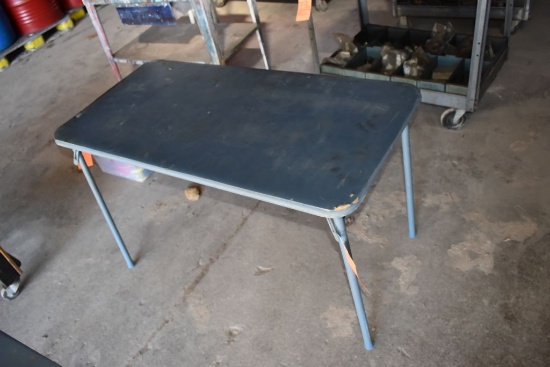 GRAY FOLDING TABLE, CUSHIONED TOP, 28"H X 48"W X 24"D