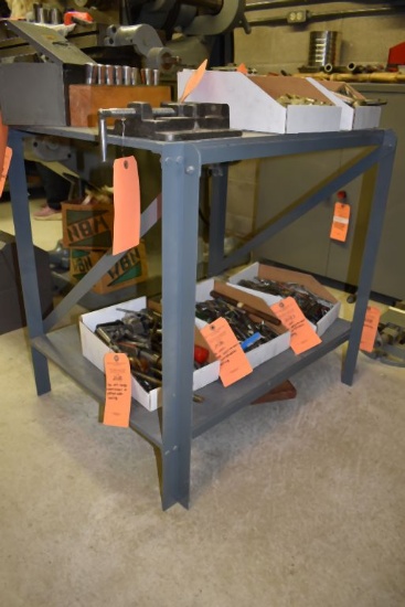 STEEL FRAMED BENCH WITH PLYWOOD SHELF AND TOP,