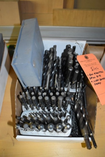 BOX OF ASSORTED DRILL BITS AND EMPTY INDEX BOXES