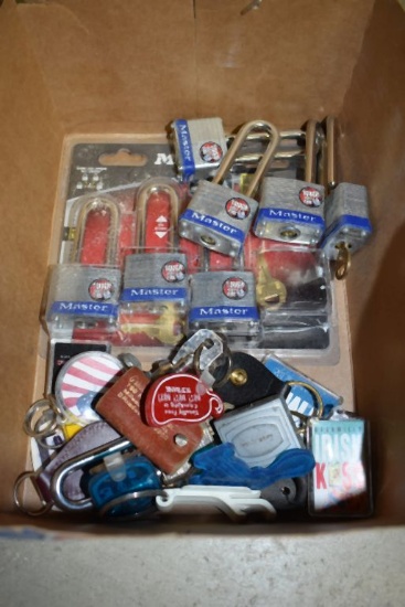 BOX WITH LOCKS AND KEY AND KEY RINGS