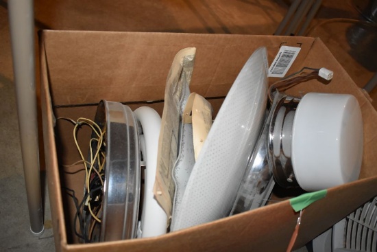 BOX OF ASSORTED USED LIGHT FIXTURES AND GLOBES