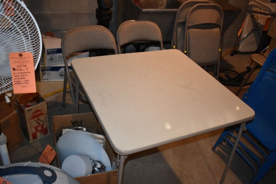 CARD TABLE AND (4) FOLDING PADDED CHAIRS