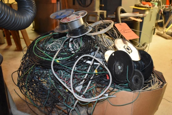 MISC. BOXES AND SPOOLS OF WIRE ON MOVING DOLLY