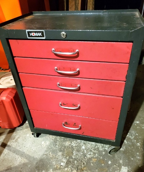 HOMAN 5-DRAWER TOOL CHEST WITH ASSORTED TOOLS; SIZE 28"H X 22"W X 13"D