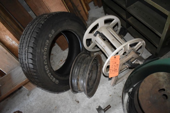 TIRE, HOSE REEL 17" x 81" SHEET METAL, BLACK WIRE,