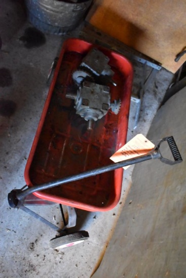 ROADMASTER RED WAGON WITH OIL AND PARTS INSIDE