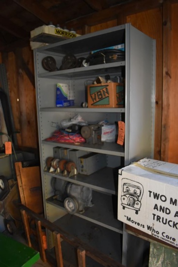 METAL SHELVING UNIT WITH CONTENTS; CASTERS,